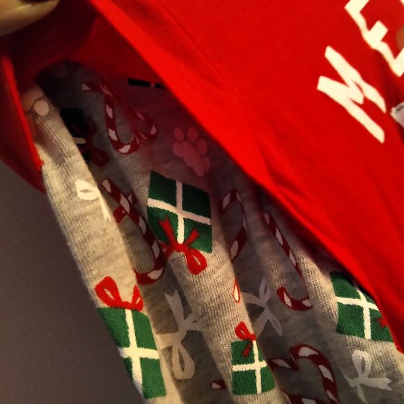 Wound Up M juniors 7-9 Meowy Christmas pj faux layered Top w.leggins slippers - Picture 5 of 14